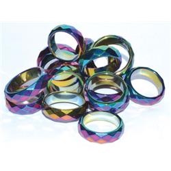 Azure Green Jrhemr Rainbow Magnetic Hematite Faceted Rings - 50 Per Bag