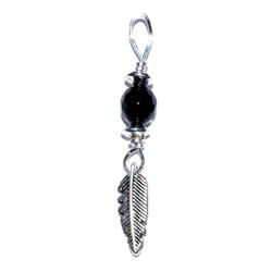 Azure Green Jspfeaob 1.75 In. Feather Pendant With Black Onyx Bead