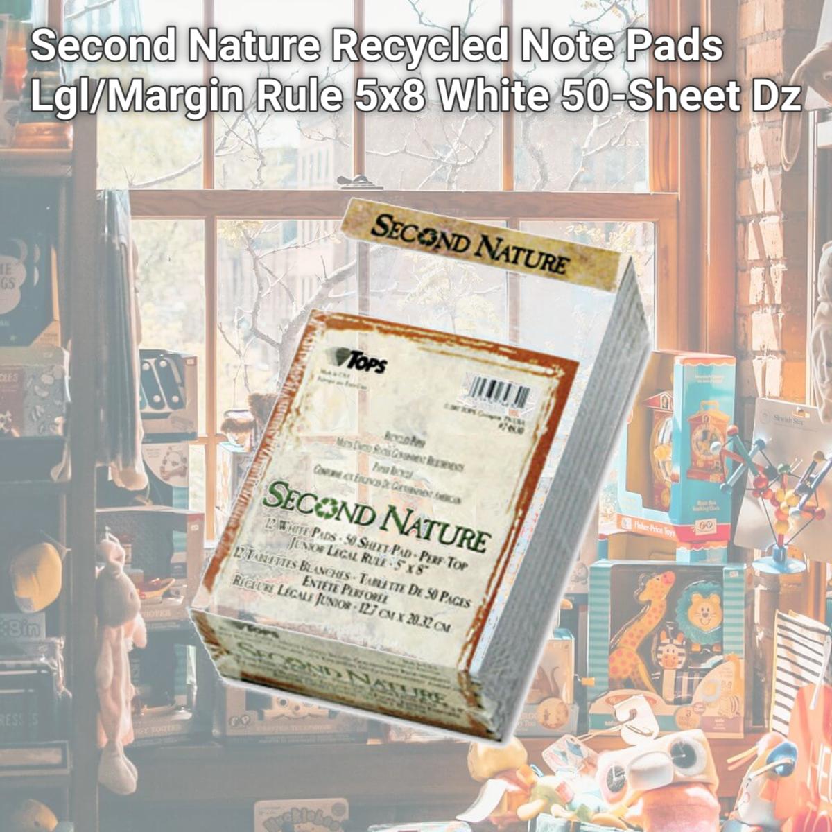 Picture of Tops 74830 Second Nature Recycled Note Pads  Lgl/Margin Rule  5x8  White  50-Sheet  Dz