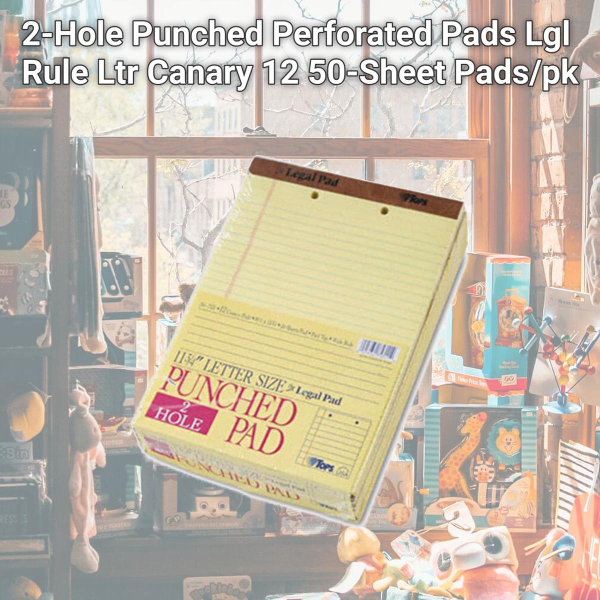 Picture of Tops 7531 2-Hole Punched Perforated Pads  Lgl Rule  Ltr  Canary  12 50-Sheet Pads/pk