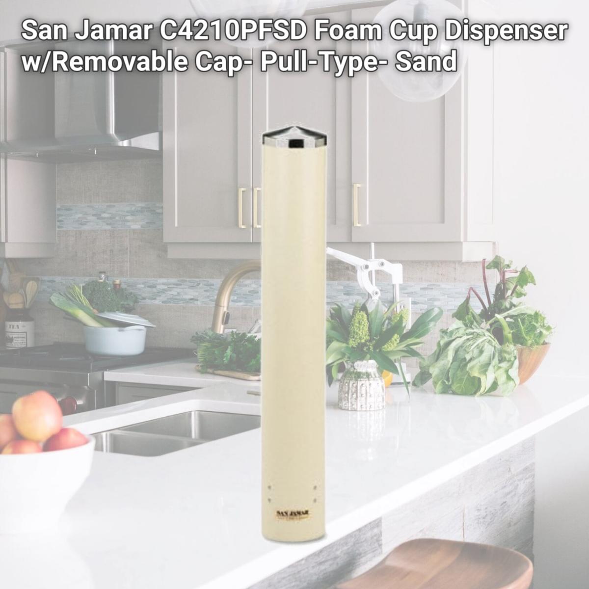 Picture of San Jamar C4210PFSD Foam Cup Dispenser w/Removable Cap- Pull-Type- Sand