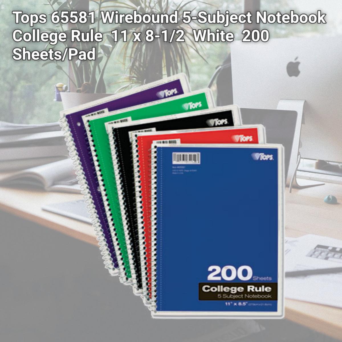 Picture of Tops 65581 Wirebound 5-Subject Notebook  College Rule  11 x 8-1/2  White  200 Sheets/Pad