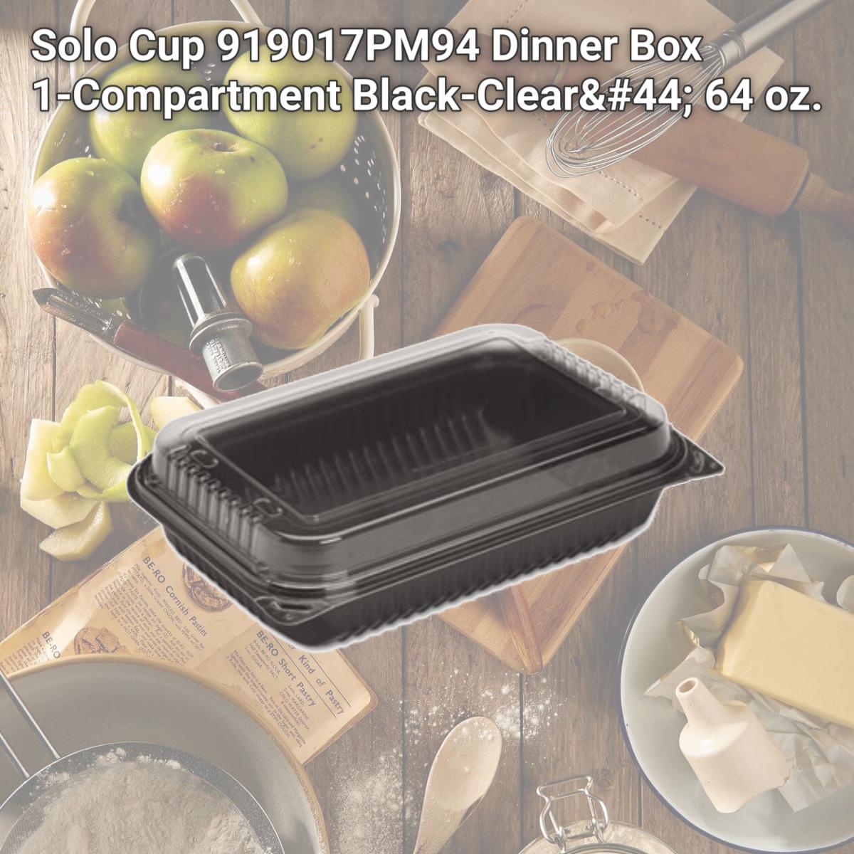 Picture of Solo Cup 919017PM94 Dinner Box 1-Compartment Black-Clear, 64 oz.