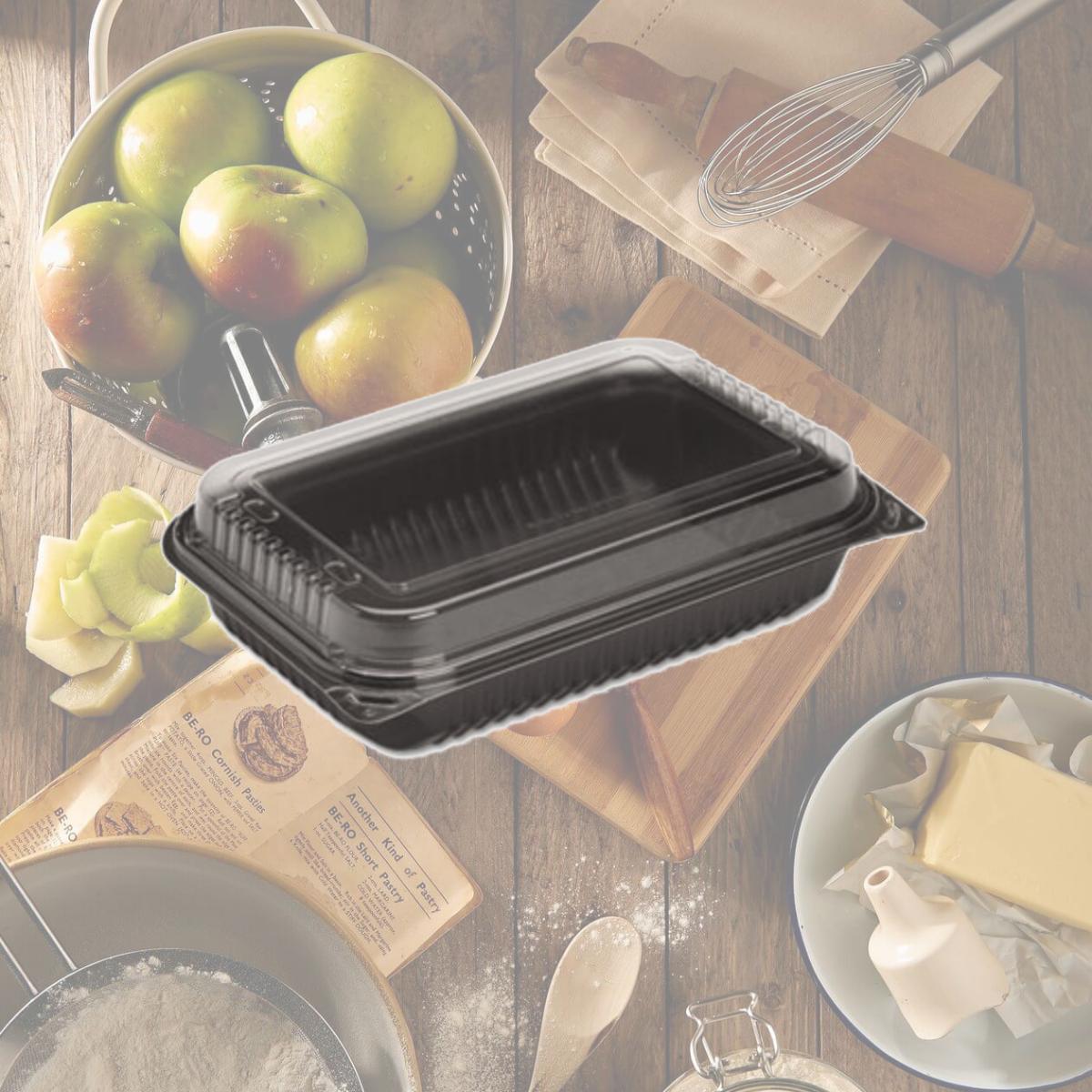 Picture of Solo Cup 919017PM94 Dinner Box 1-Compartment Black-Clear, 64 oz.