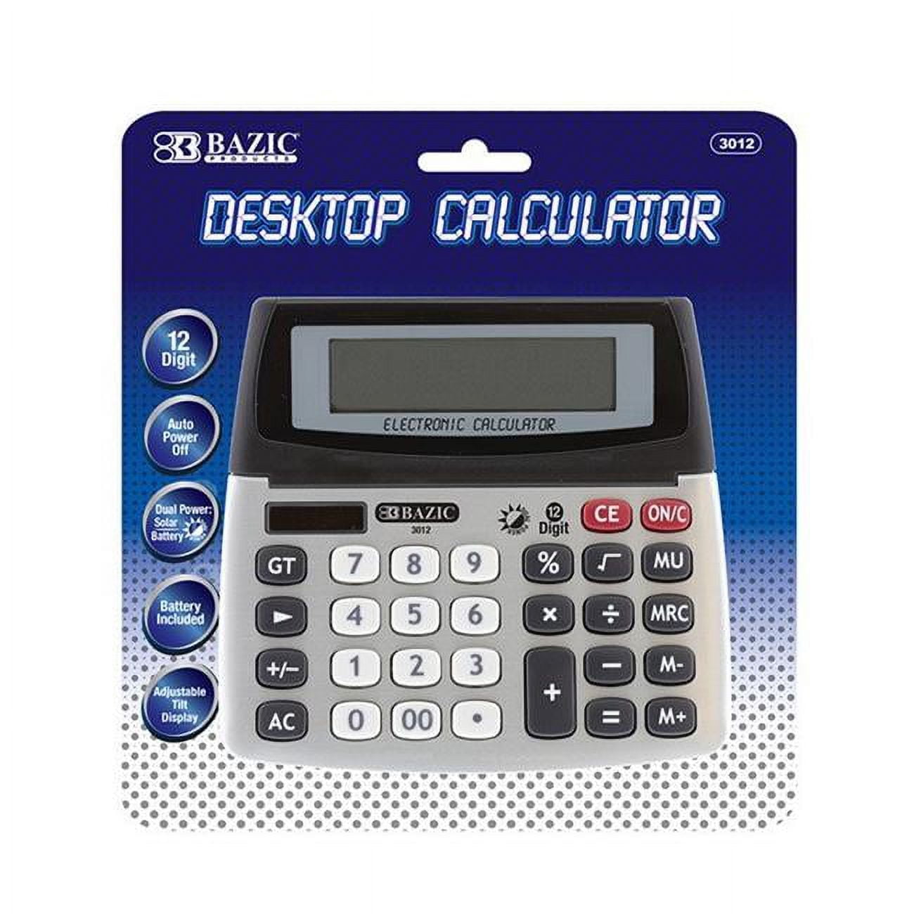 Bazic 3012 12-digit Dual Power Desktop Calculator W/ Adjustable Display Pack Of 12