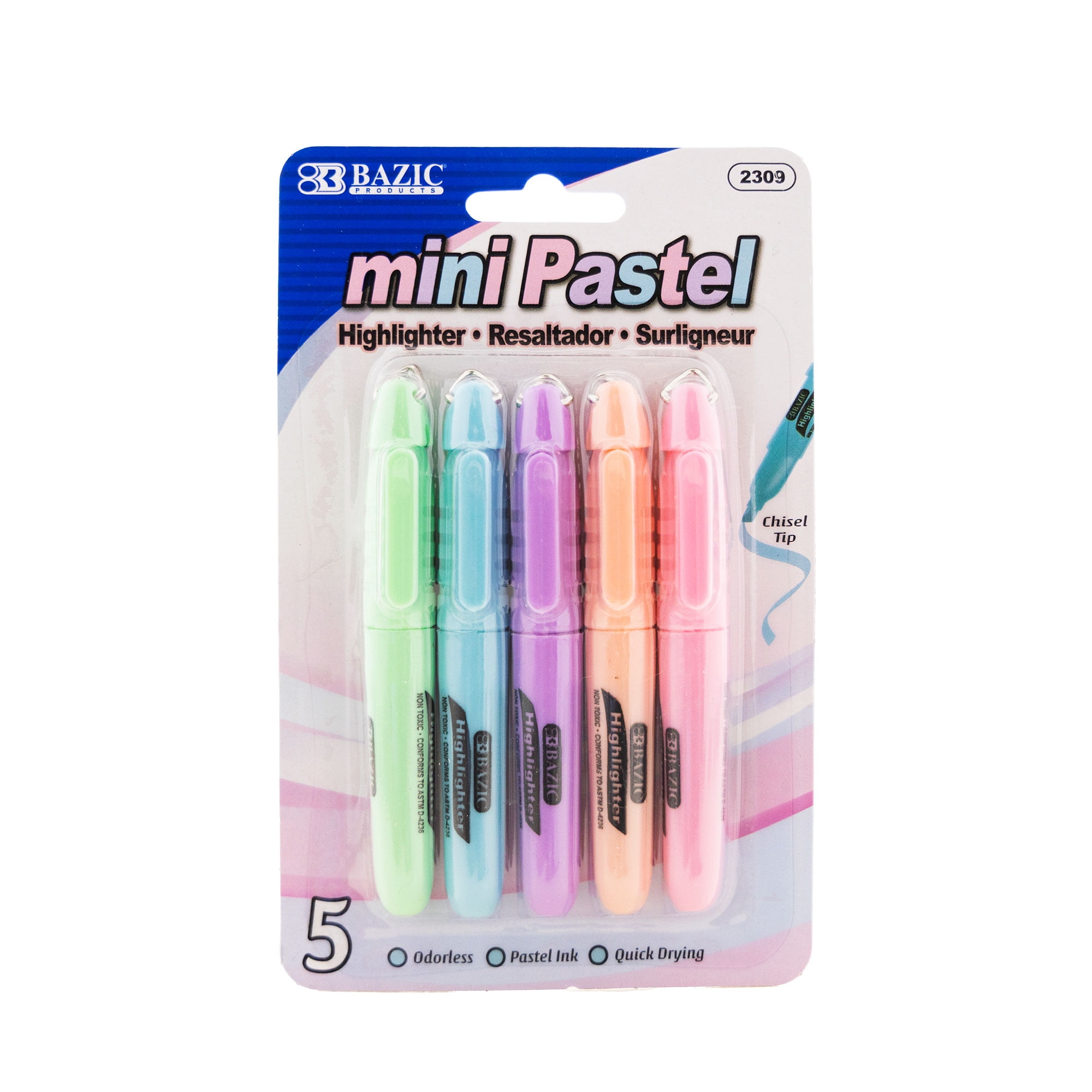 UPC 764608023099 product image for Bazic 2309 Mini Pastel Highlighter with Cap Clip, Assorted Color - Pack of 5 | upcitemdb.com