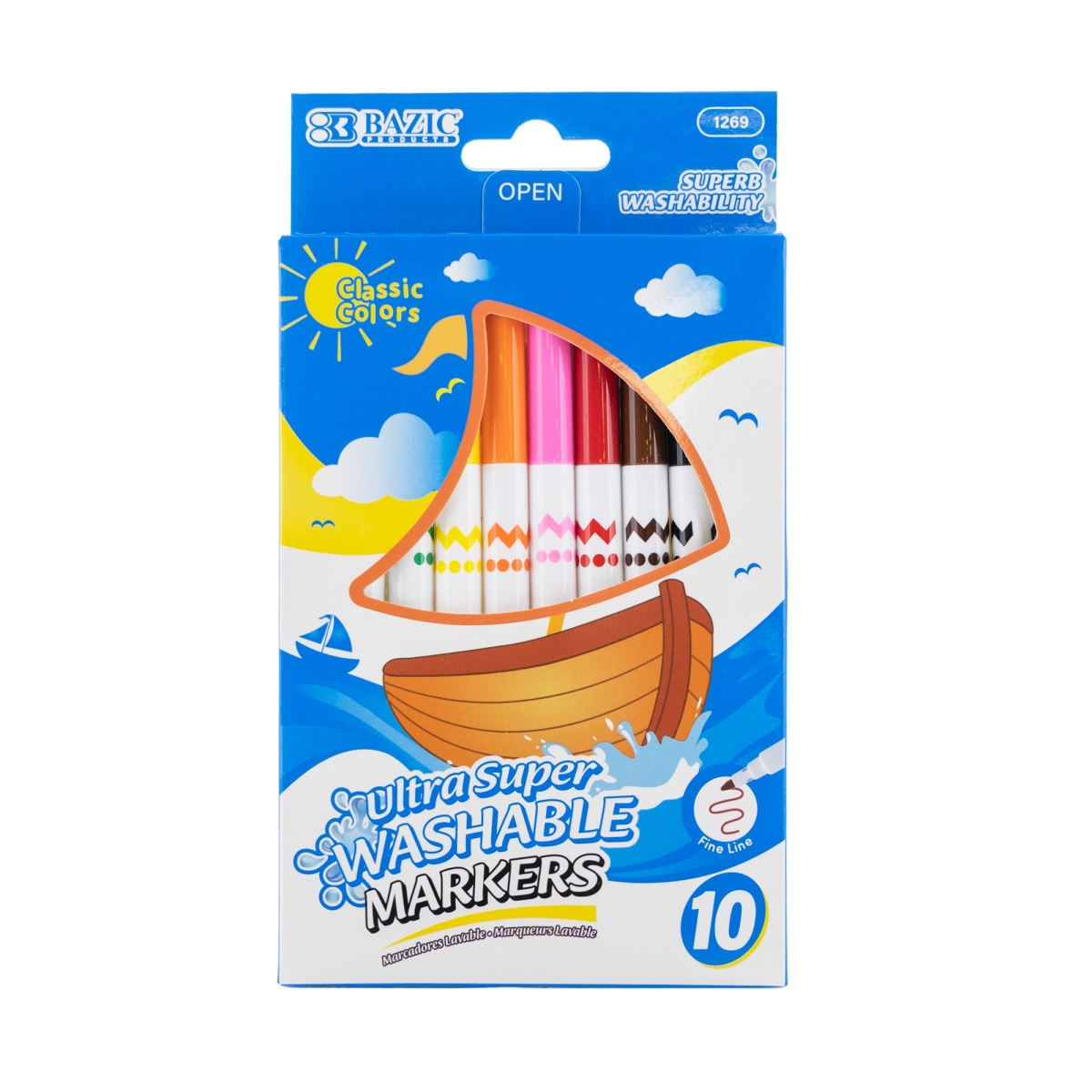 UPC 764608012697 product image for Bazic 1269 10 Colors Fine Line Super Washable Markers | upcitemdb.com