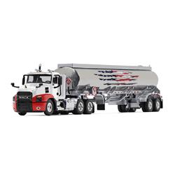 60-0538 Mack Anthem Day Cab 42 Ft. Fuel Tank Van Trailer With Graphics, White & Red