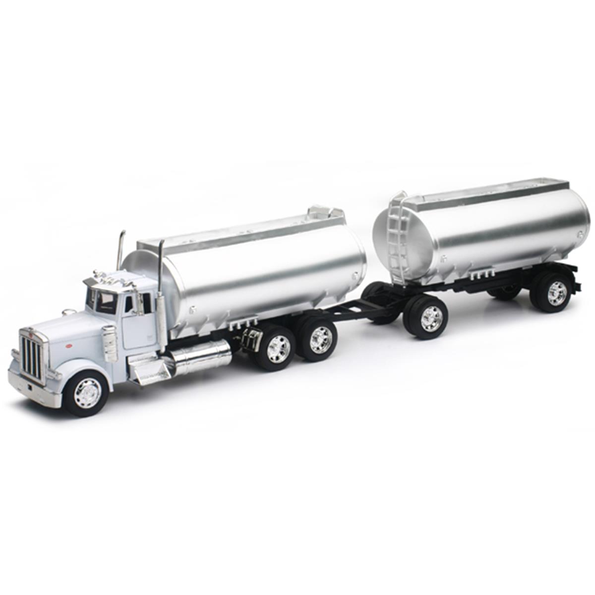 New-ray Newss-14333 Peterbilt 379 Twin Oil Tanker Model Truck In White With Chrome Tanks
