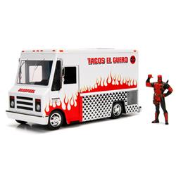 1 By 24 Scale Taco Truck With Deadpool Figure Diecast Model Truck, White & Red