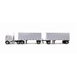 1 By 87 Scale Peterbilt Coe With Double Pup Trailers, White