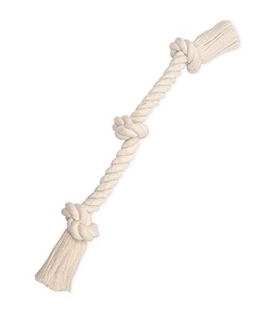 017773 20 In. Flossy Chews Cotton 3 Knot Rope Tug Toy, White - Medium