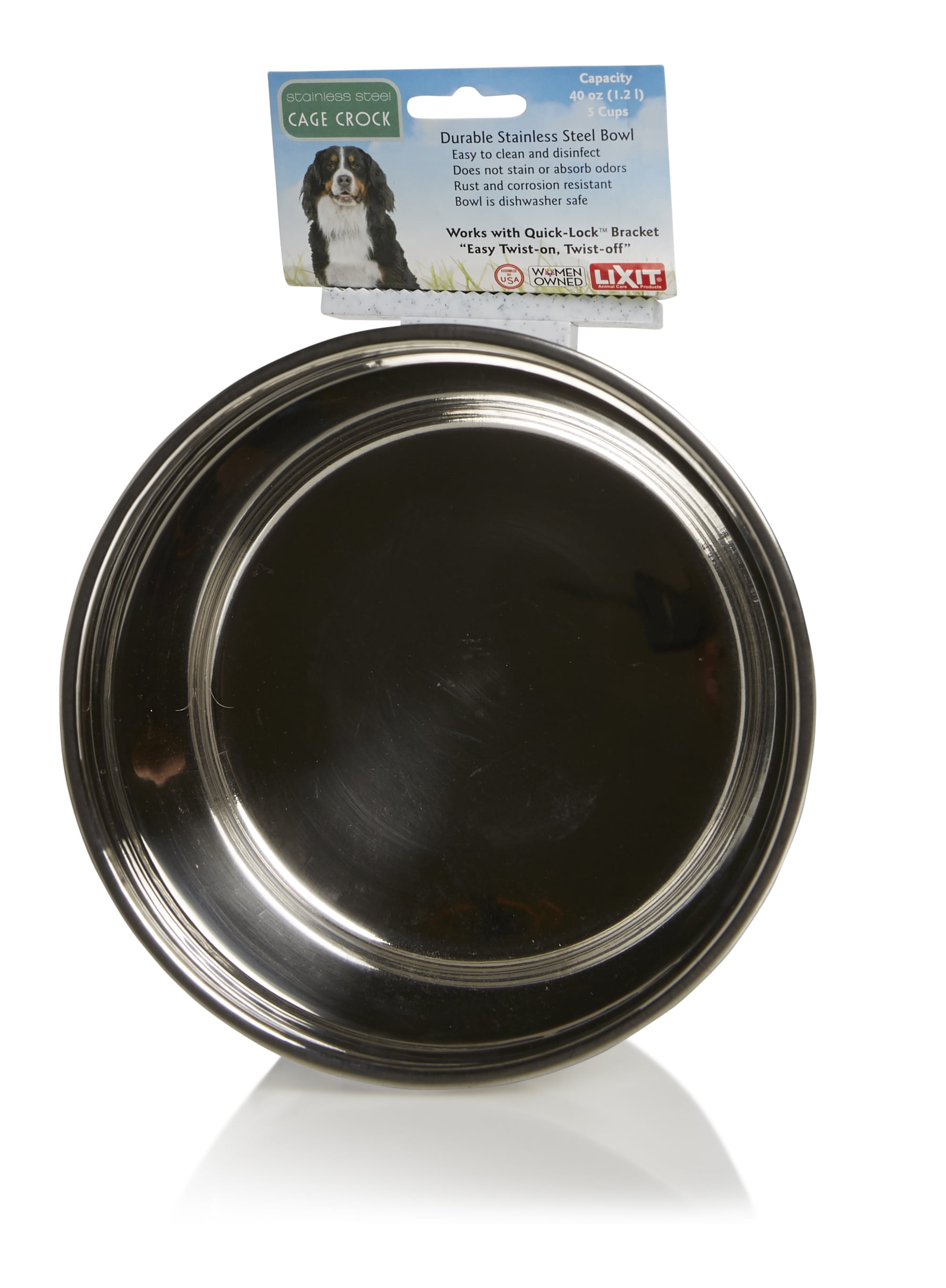 Lixit 038126 40 Oz Stainless Steel Cage Crock Dog Bowl With Bracket