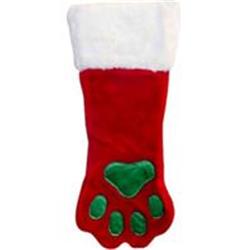203336 Soft Plush Paw Stocking, Red & Green - Small