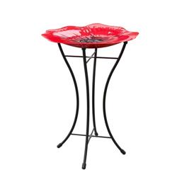 Products 82906 16 In. Red Poppy Glass Bird Bath With Stand