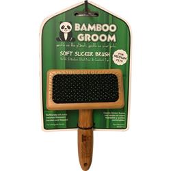 Paws & Alcott Bg Sslick Md Medium Bamboo Soft Slicker Brush With Stainless Steel Pin - Tan & Black
