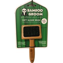Paws & Alcott Bg Sslick Sm Small Bamboo Soft Slicker Brush With Comfort Tip Pins - Tan & Black