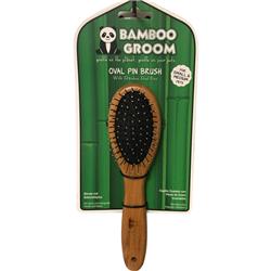 Paws & Alcott Bg Pb Sm Small & Medium Bamboo Groom Oval Pin Brush With Stainless Steel Pins - Tan & Black, Pack Of 12