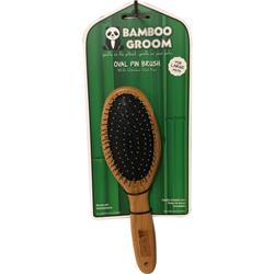 Paws & Alcott Bg Pb Lg Large Bamboo Oval Pin Brush With Stainless Steel Pins - Tan & Black, Pack Of 12