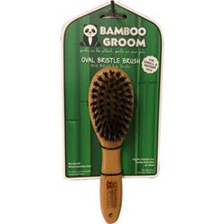 Paws & Alcott Bg Bb Sm Small & Medium Bamboo Oval Bristle Brush With Natural Boar Bristles - Tan & Black