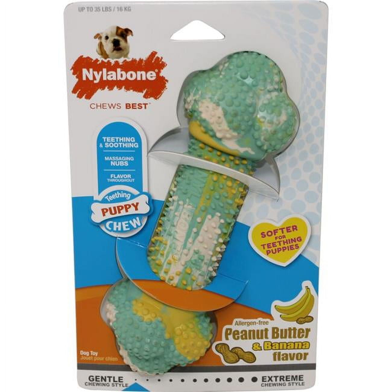 Tfh Publications & Nylabone Nprd803p Puppy Chew Rubber Double Action Chew Peanut Butter & Banana - Wolf