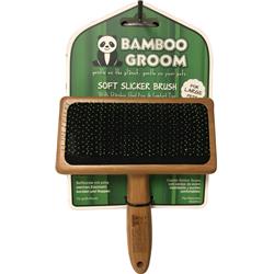 Paws & Alcott Bg Sslick Lg Bamboo Soft Slicker Brush With Stainless Steel Pin, Tan & Black - Large