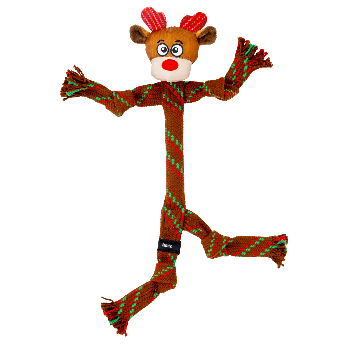 H26D128 Holiday Scrubz Reindeer Plush Dog Toy - Large