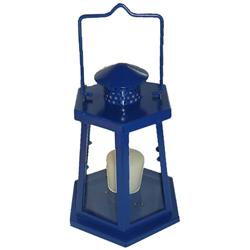 H1534db Blue Lighthouse Tealight Lantern Candle Holder