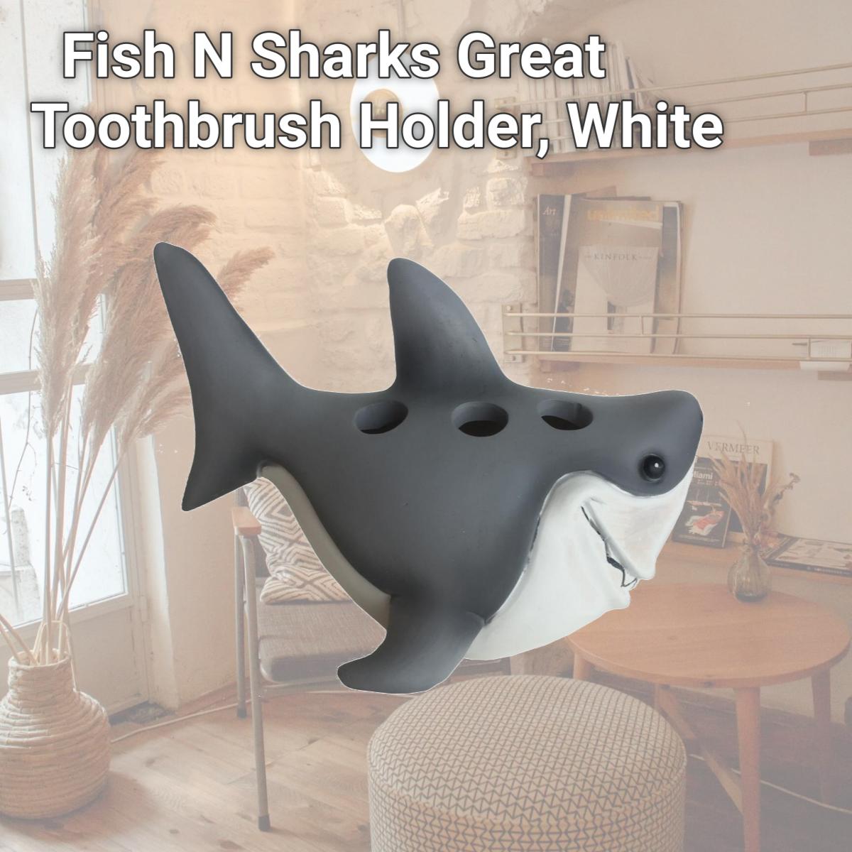 Picture of Borders Unlimited 70029 Fish N Sharks Great Toothbrush Holder, White
