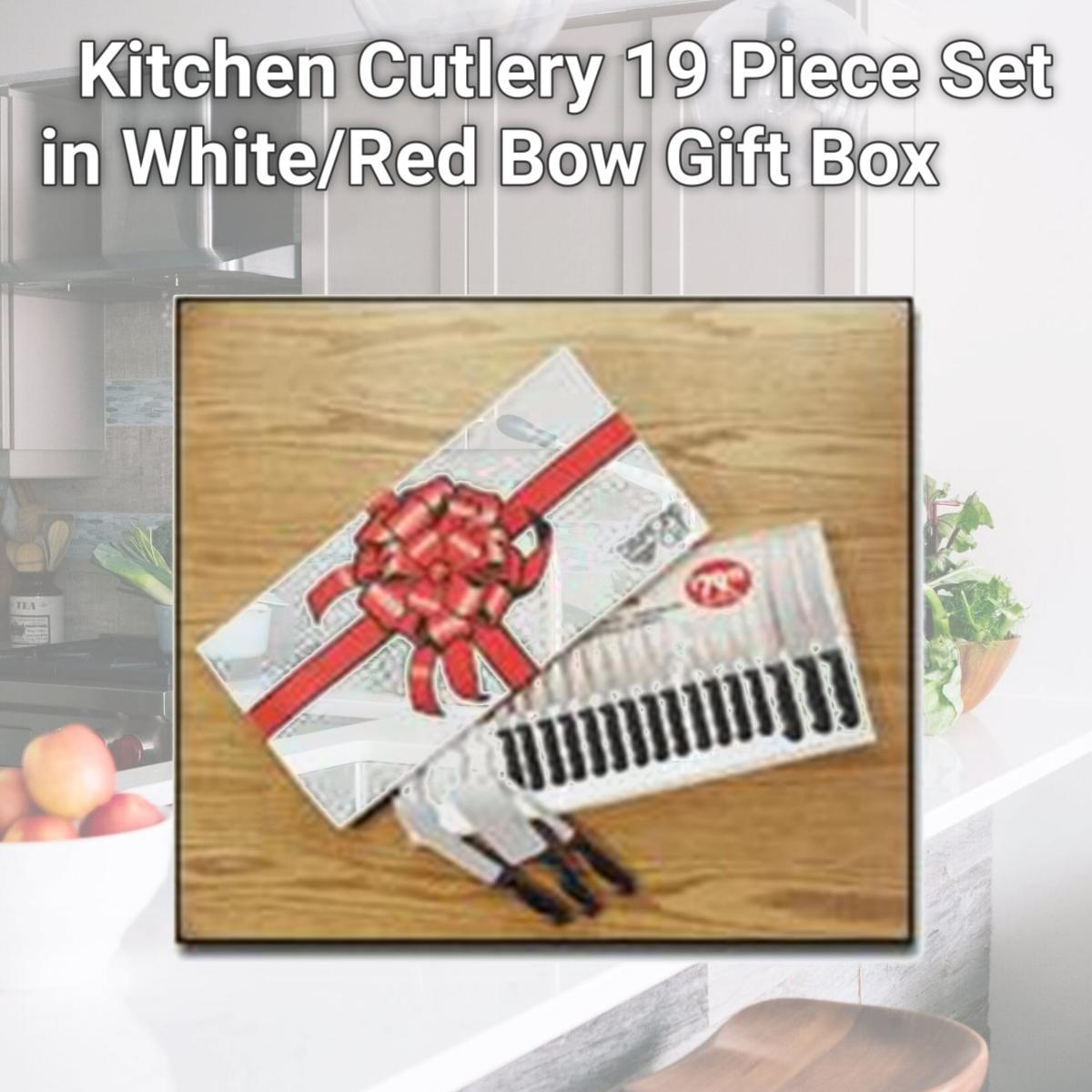 Picture of Diamond Cut CTDC19 Kitchen Cutlery 19 Piece Set in White/Red Bow Gift Box