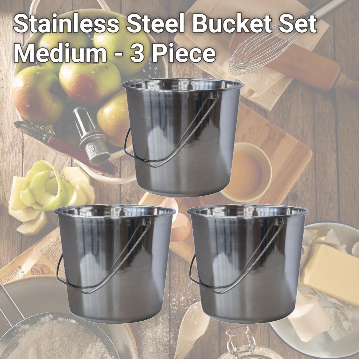 Picture of AmeriHome SSB237SET Stainless Steel Bucket Set, Medium - 3 Piece