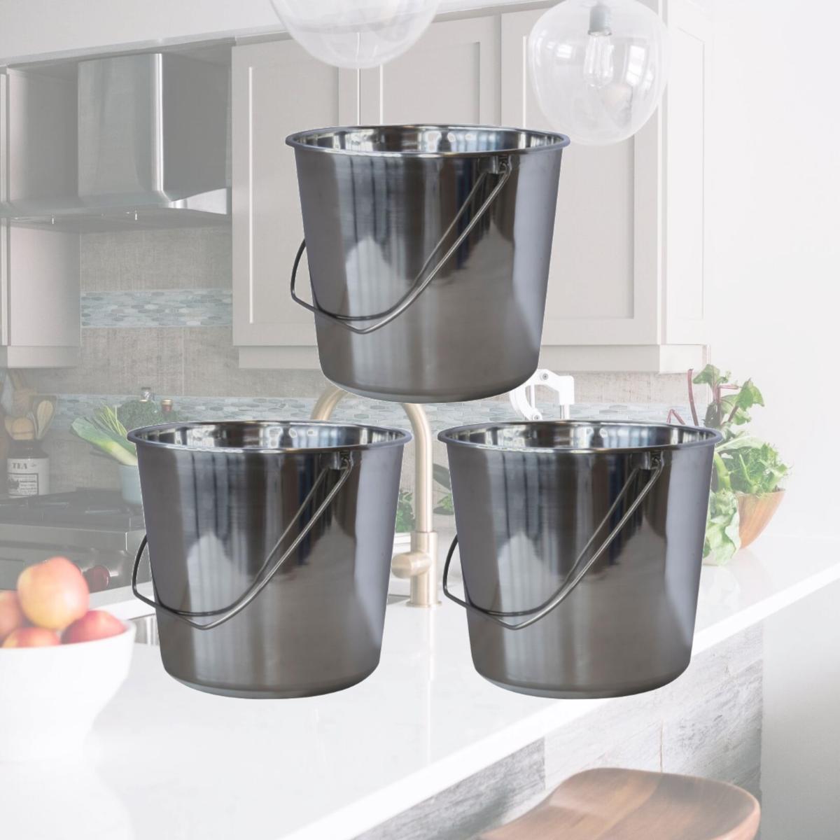 Picture of AmeriHome SSB237SET Stainless Steel Bucket Set, Medium - 3 Piece