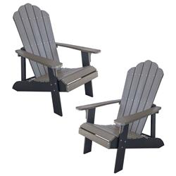 Adchair1set Simulated Wood Outdoor Two Tone Adirondack Chair, Driftwood With Black Accents - 2 Piece Set