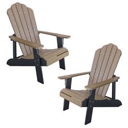 Adchair3set Simulated Wood Outdoor Two Tone Adirondack Chair, Tan With Black Accents - 2 Piece Set