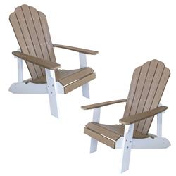 Adchair4set Simulated Wood Outdoor Two Tone Adirondack Chair, Tan With White Accents - 2 Piece Set