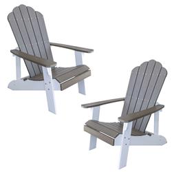 Adchair5set Simulated Wood Outdoor Two Tone Adirondack Chair, Driftwood With White Accents - 2 Piece Set
