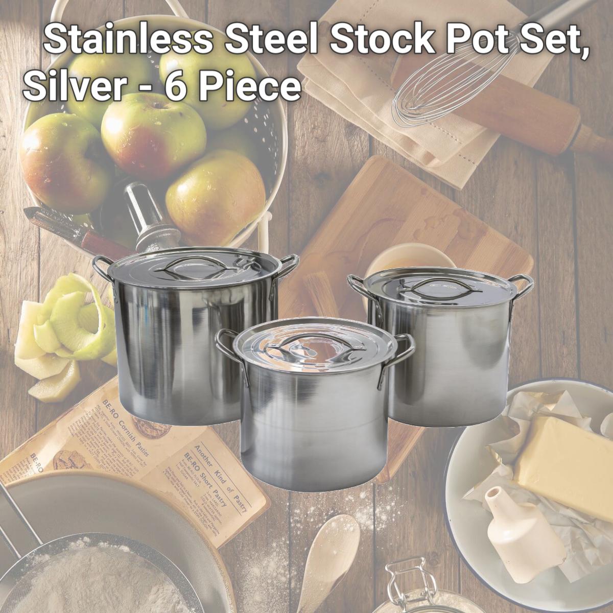 Picture of AmeriHome STP3 Stainless Steel Stock Pot Set, Silver - 6 Piece