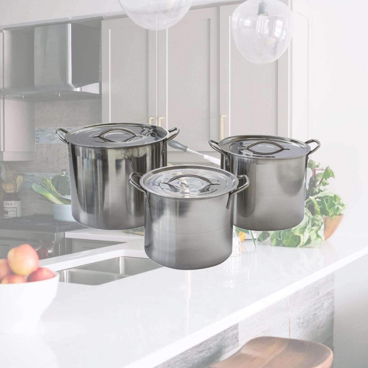 Picture of AmeriHome STP3 Stainless Steel Stock Pot Set, Silver - 6 Piece