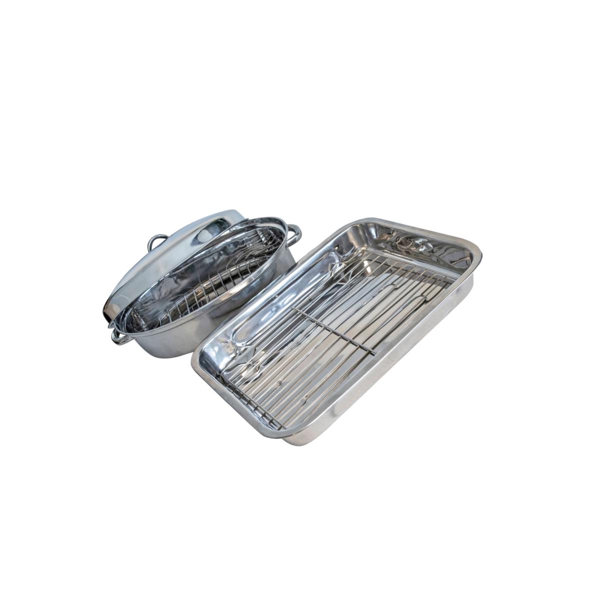 Picture of AmeriHome SSRSET Stainless Steel Roasting Set, Silver - 2 Piece