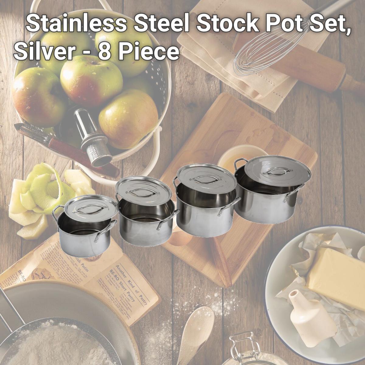 Picture of AmeriHome SSTP4 Stainless Steel Stock Pot Set, Silver - 8 Piece