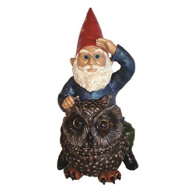 Mcd80047 Gnome On Owl Resin Statue
