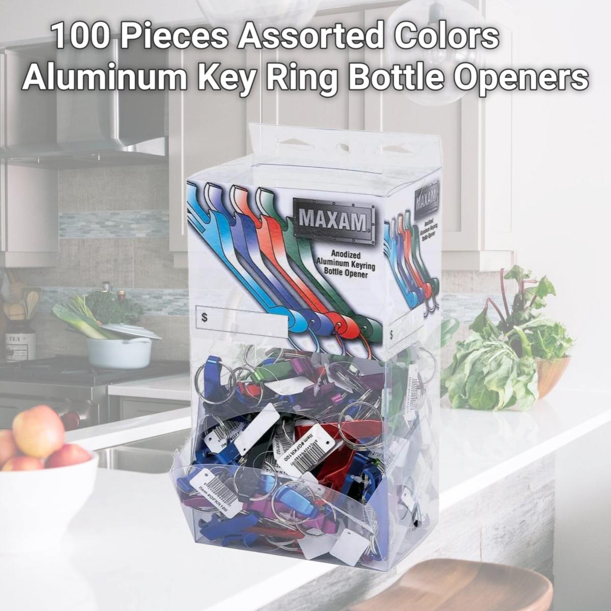 Picture of Maxam GFKR100 Maxam 100 Pieces Assorted Colors Aluminum Key Ring Bottle Openers