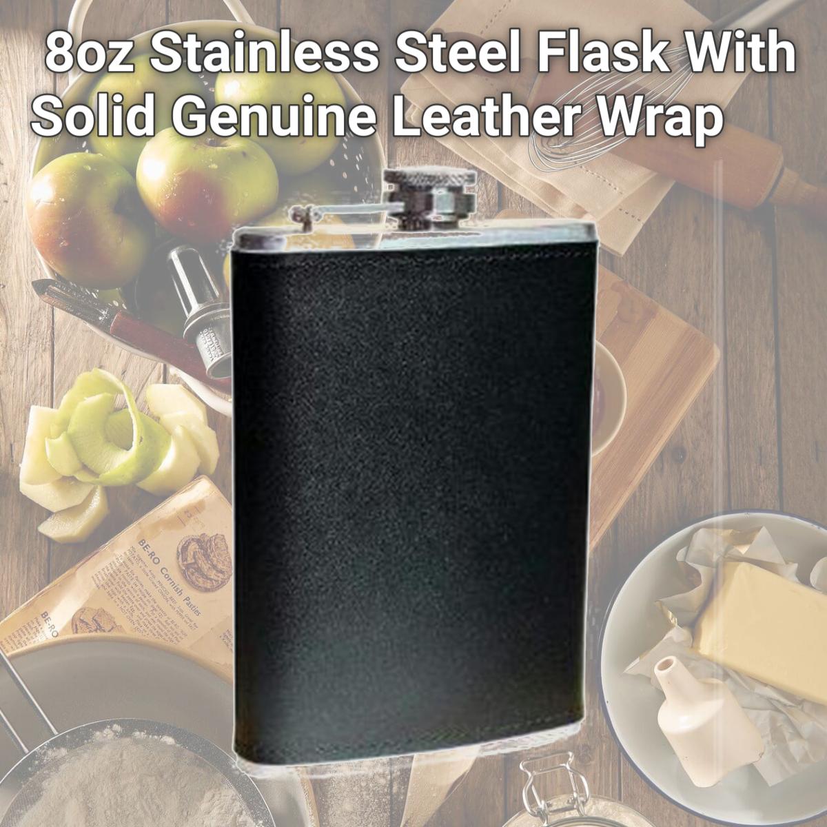 Picture of Maxam 8oz Stainless Steel Flask With Solid Genuine Leather Wrap