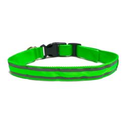 Refcollar M-g Led Reflective Pet Collar With 2 Night Reflective Stripes, Green - Medium