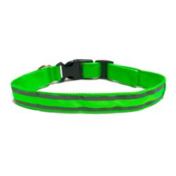 Refcollar S-g Led Reflective Pet Collar With 2 Night Reflective Stripes, Green - Small