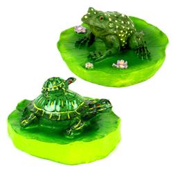 Ls917ft1 Floating Pond Frog & Turtle, Green - 2 Piece