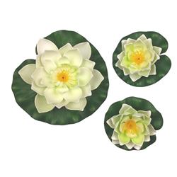 Ls1017wlw Decorative Floating Artificial Lotus Water Lilies, White - 3 Piece