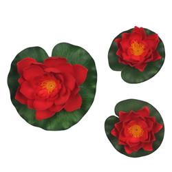 Ls1017wlr Decorative Floating Artificial Lotus Water Lilies, Red - 3 Piece