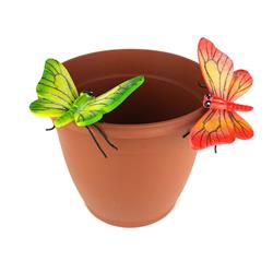 Ls11172og Butterfly Flower Pot Sitter Hanger, Orange & Green - 2 Piece