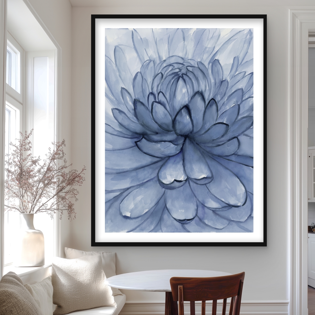 C1FM3648SNLX19 36 x 48 in. Blue Petals Flower Wall Art - Blue Floral Matted Print for Home Decor